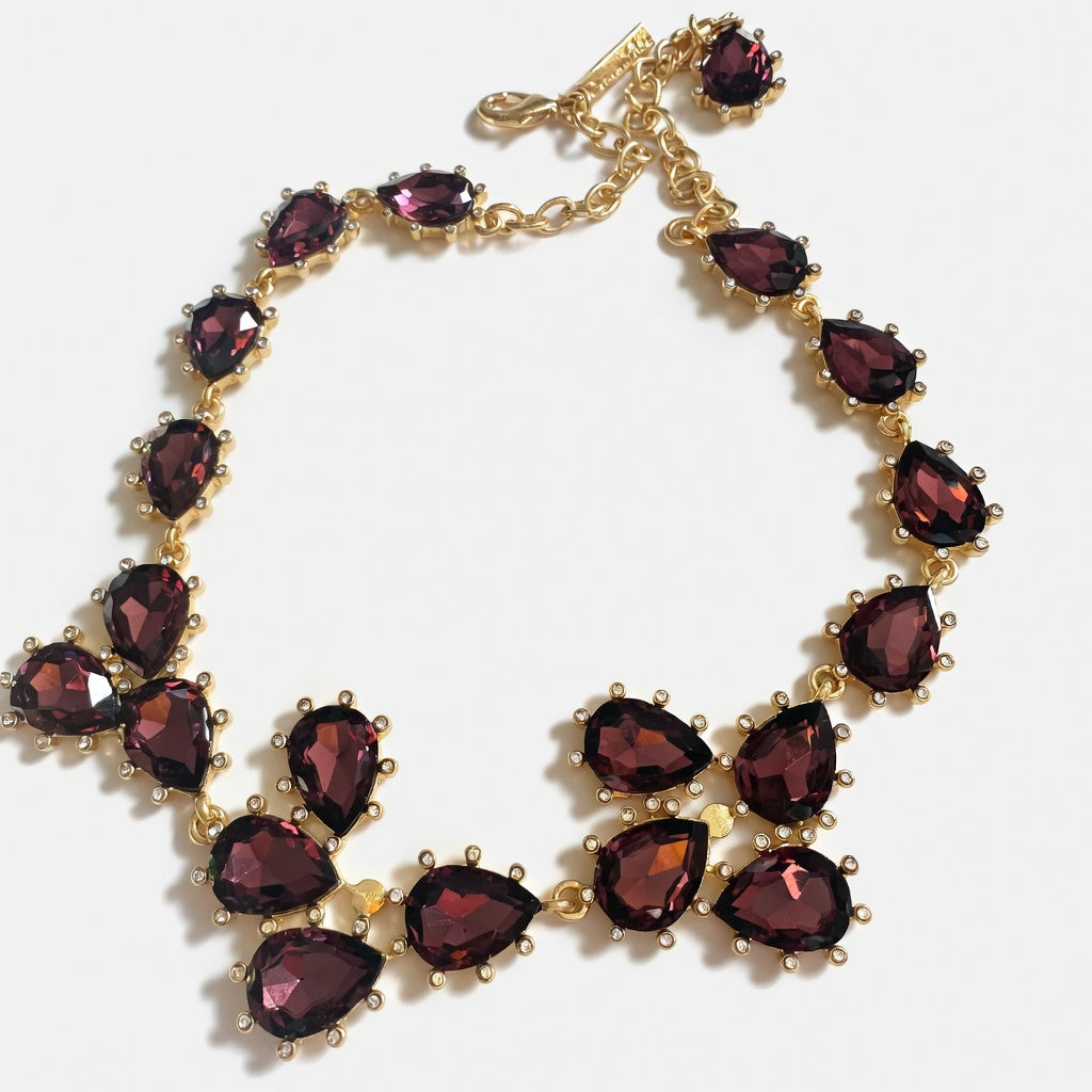 Oscar de la Renta Cactus Sparkling Teardrop Crystal Necklace | Gold Plated | 48+7cm