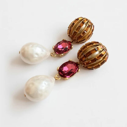 Oscar de la Renta Hot Air Balloon Crystal Water droplet Pearl Earrings