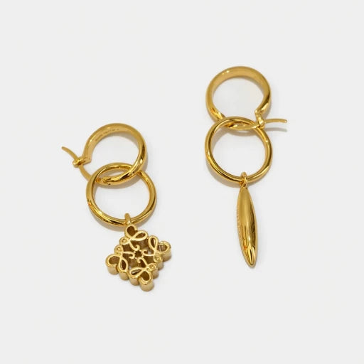 LOEWE Asymmetrical Pendant Metal Earrings Gold