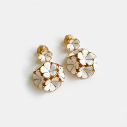 Oscar de la Renta Exquisite Enamel Hydrangea Metal Stud Earrings
