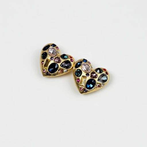 Oscar de la Renta Heart-Shaped Crystal Diamond Stud Earrings
