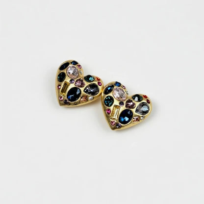 Oscar de la Renta Heart-Shaped Crystal Diamond Stud Earrings
