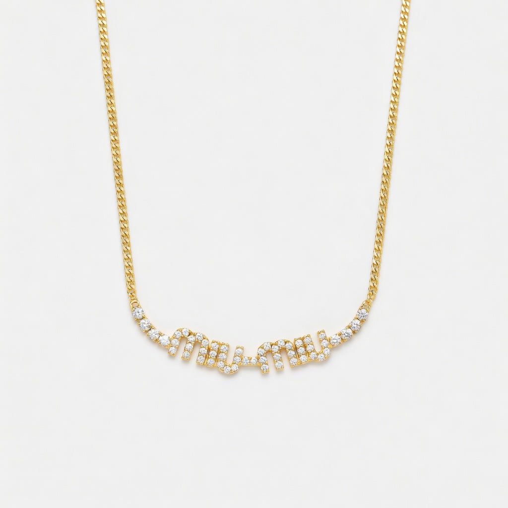 Miu Miu Logo Link Chain Necklace | Gold & White Gold | 2 Styles | JIMMY JEWELRY