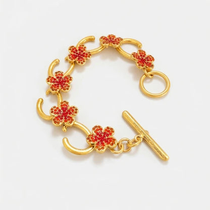 Oscar de la Renta OT Clasp Full Diamond Plum Blossom Bracelet | Gold Plated | 20cm
