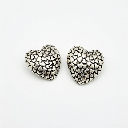 Oscar de la Renta Vintage-Print Heart Stud & Clip-on Earrings