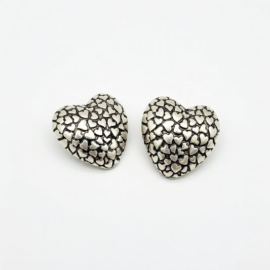 Oscar de la Renta Vintage-Print Heart Stud & Clip-on Earrings