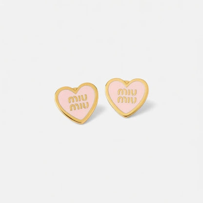 Miu Miu Heart Enamel Stud Earrings Gold & Silver White & Pink