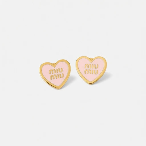 Miu Miu Heart Enamel Stud Earrings Gold & Silver White & Pink