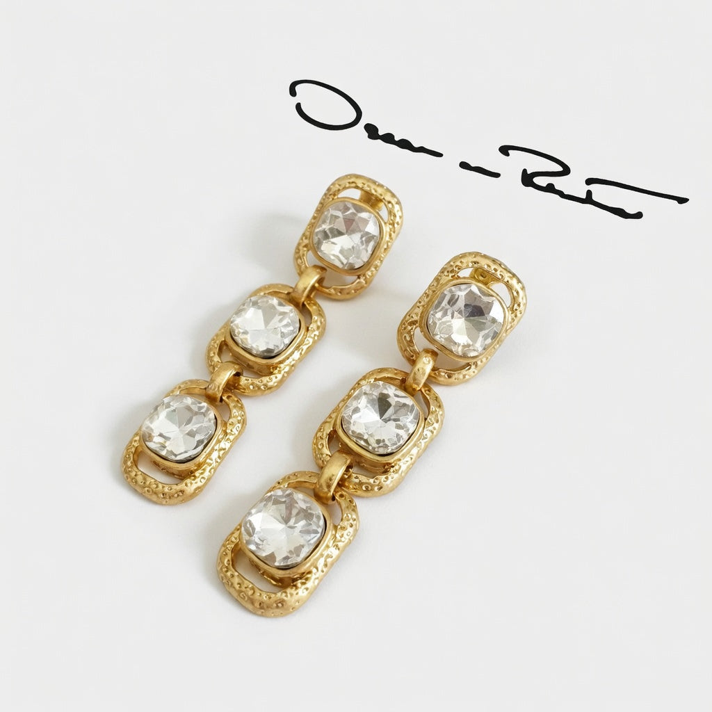 Oscar de la Renta Sparkling Colored Crystal Long Drop Clip-On Earrings