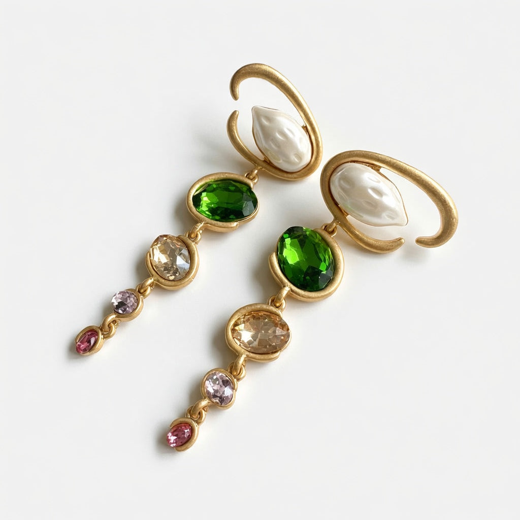 Oscar de la Renta Exquisite Long Crystal Drop Earrings Evening