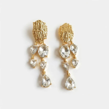 Oscar de la Renta Asymmetrical Teardrop Crystal Tassel Earrings (Studs & Clip-ons)