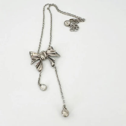 Oscar de la Renta Vintage Bow Crystal Tassel Necklace | Genuine Gold Plating | Adjustable 41–50cm