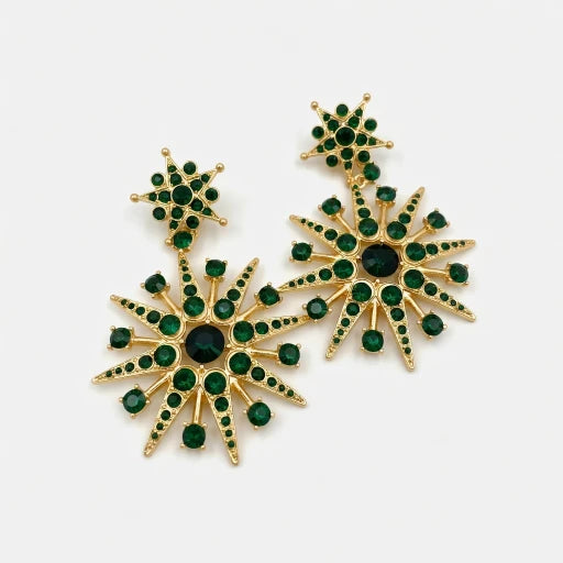 Oscar de la Renta Vintage Full-Crystal Eight-Pointed Star Stud Earrings