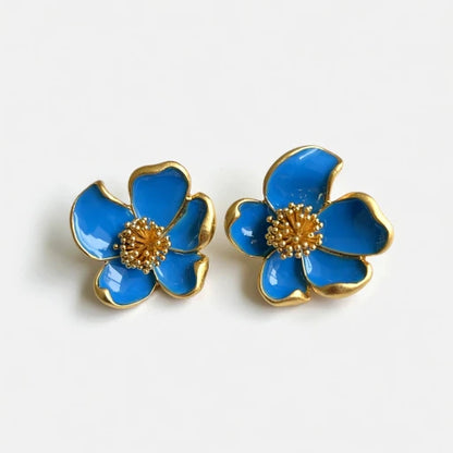 Oscar de la Renta Vintage Enamel Floral Stud Earrings for Women