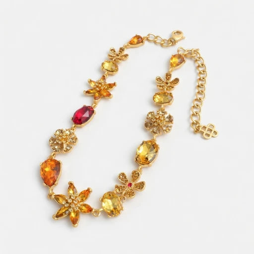 Oscar de la Renta Premium Floral Colorful Zircon Necklace Ideal Banquets Weddings