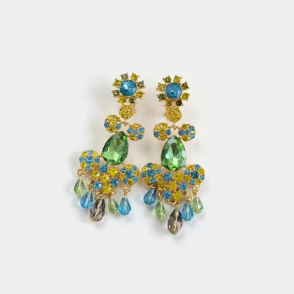 Oscar de la Renta Fashion Rhinestone Tassel Long Clip-on Earrings | Gold Plated | 17g/pc