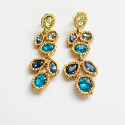 Oscar de la Renta Sophisticated Long Blue Crystal Drop Earrings