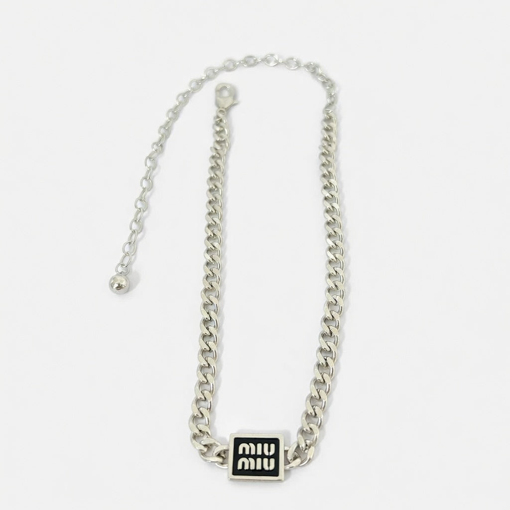 Miu Miu Square Pendant Cuban Necklace | Gold & White Gold