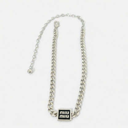 Miu Miu Square Pendant Cuban Necklace | Gold & White Gold