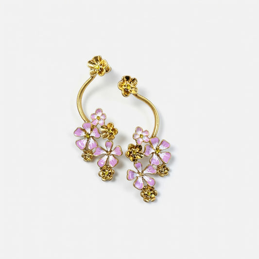Oscar de la Renta Long Colored Enamel Flower Stud Earrings