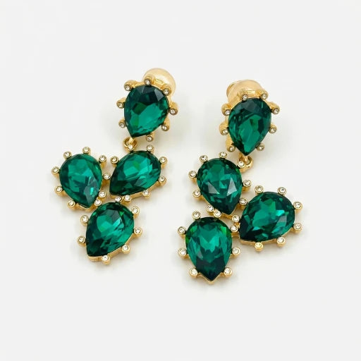 Oscar de la Renta cactus-cut sparkling glass diamond ear clips