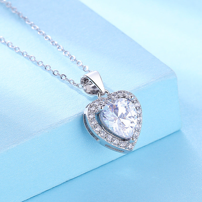 diamond solitaire heart necklace silver