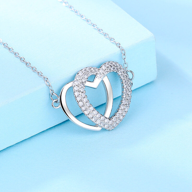 double heart necklace silver