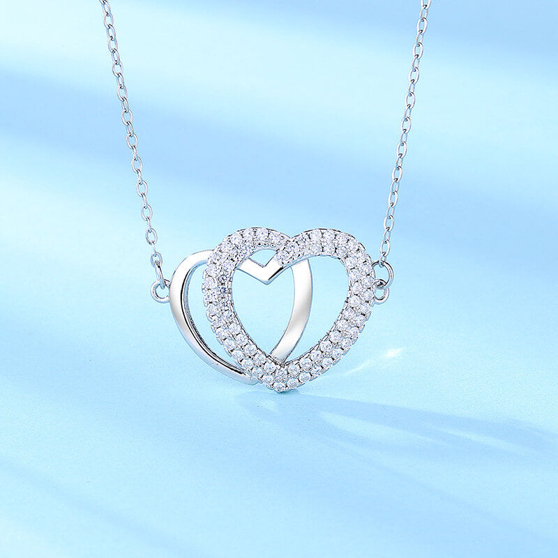 double heart necklace sterling silver