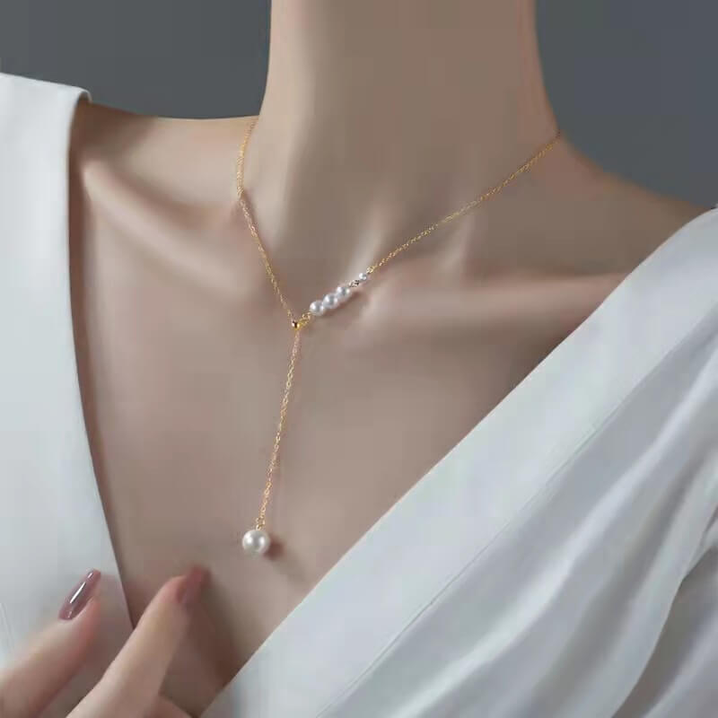 silver pearl y necklace