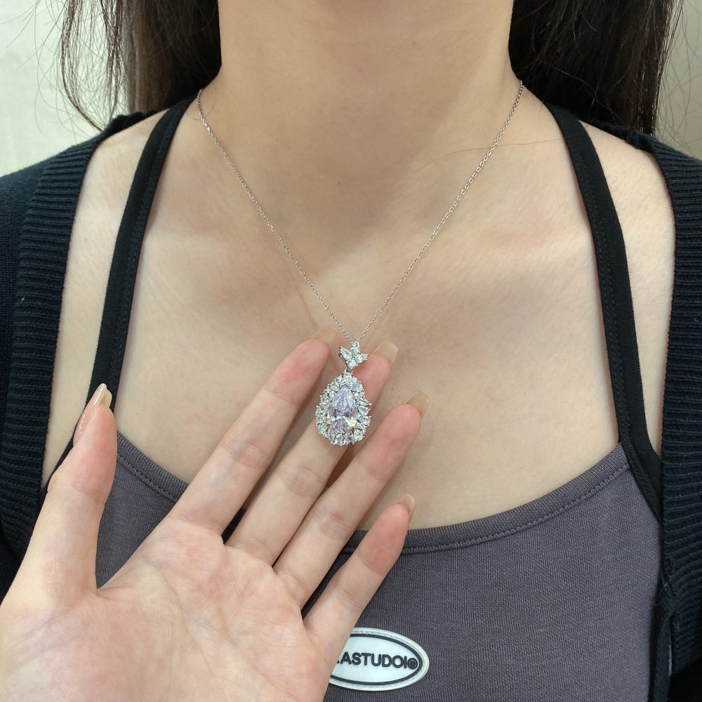 pear diamond necklace silver