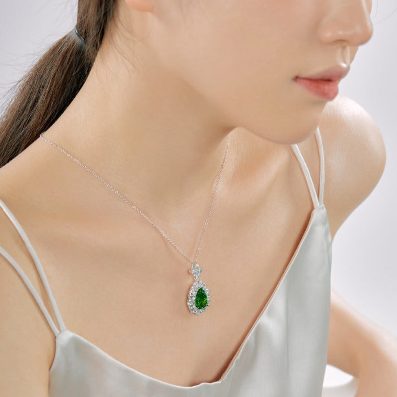 emerald and diamond pendant sterling silver necklace
