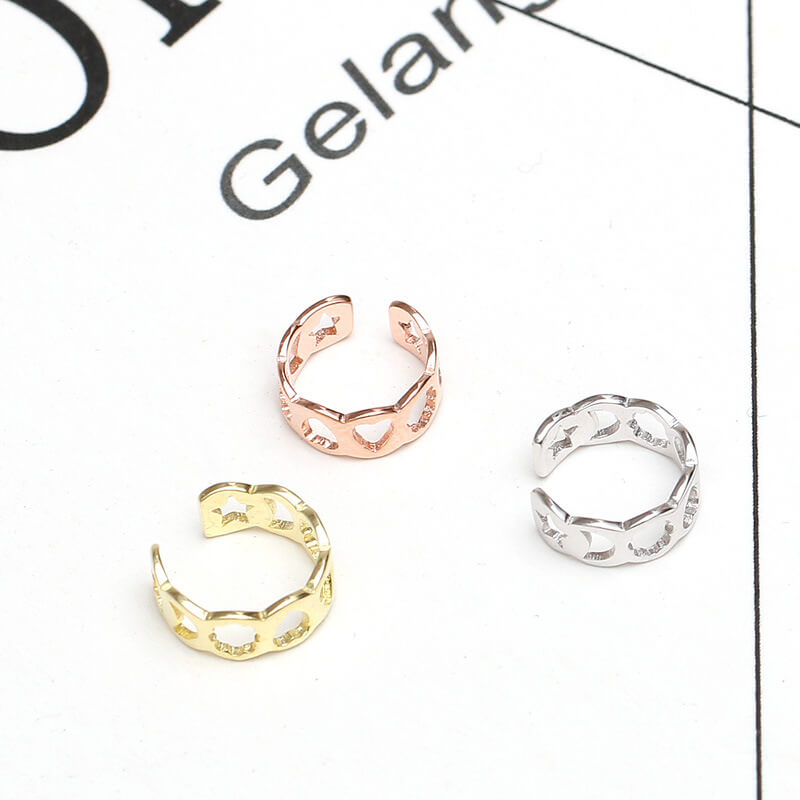 delicate silver hollow heart rings