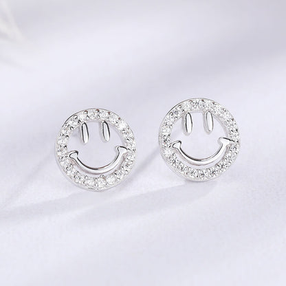 silver smiley face stud earrings