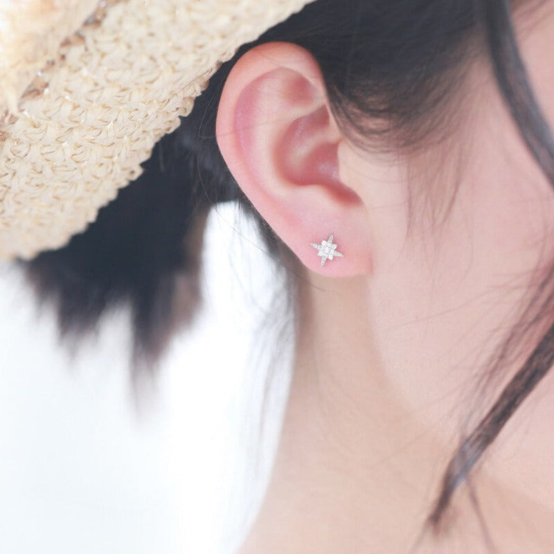 north star earrings, silver