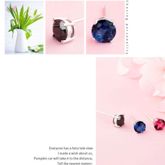 sterling silver 4 prong colorful diamond  stud earrings