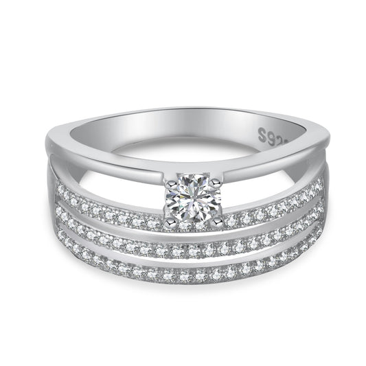 triple band engagement ring with side stones
