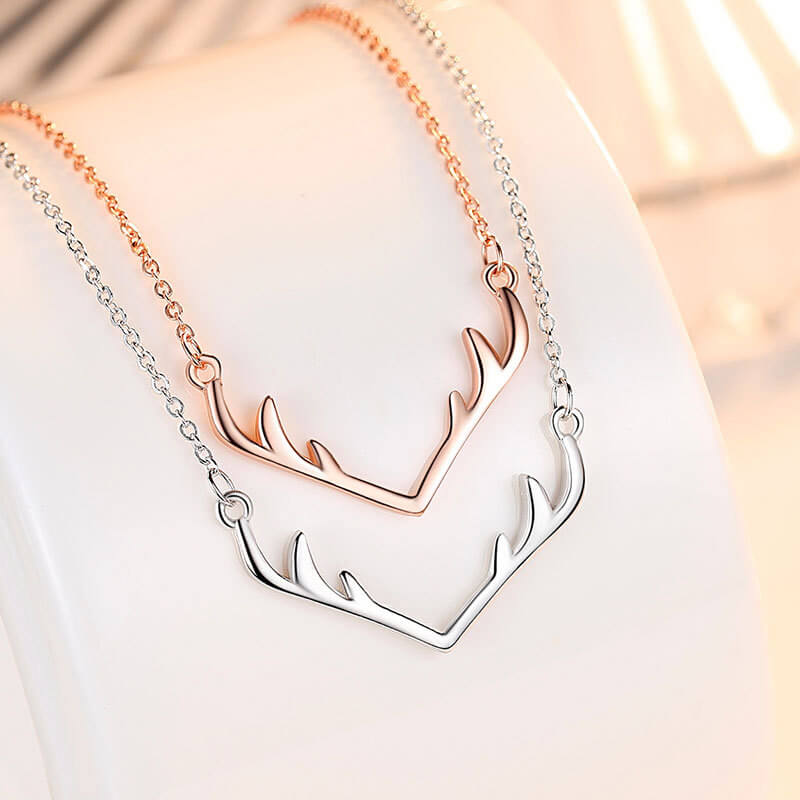 real silver antler necklace