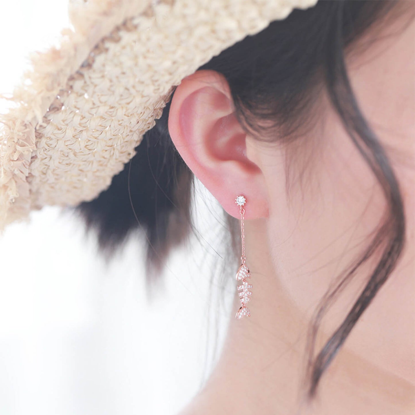 diamond fish cat earrings for women