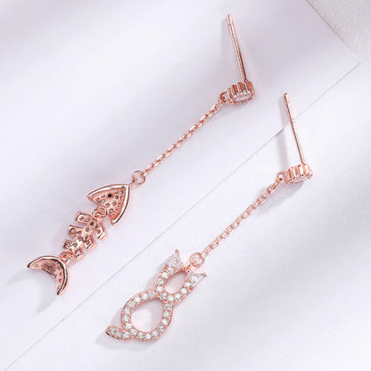 diamond fish cat earrings rose gold color