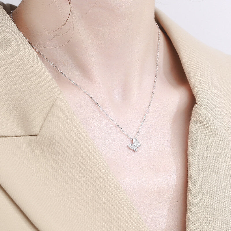 diamond butterfly necklace silver