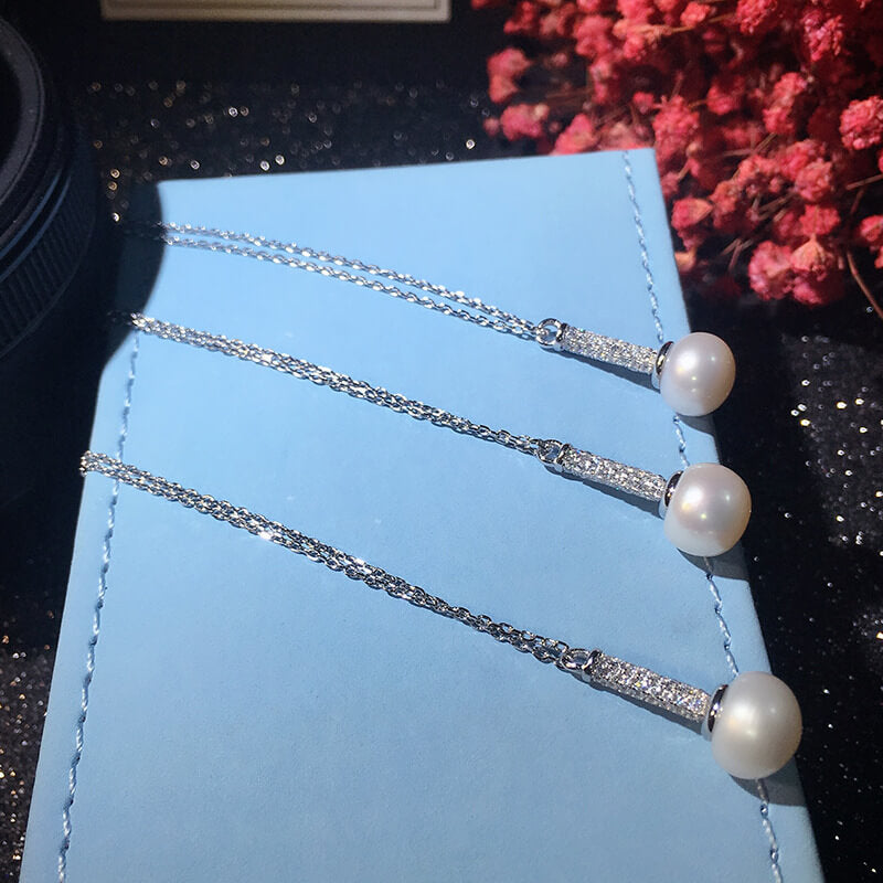 drop pearl necklace silver
