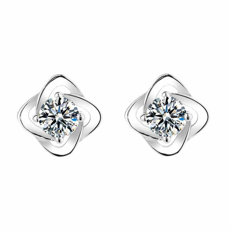 white zircon clover stud earrings