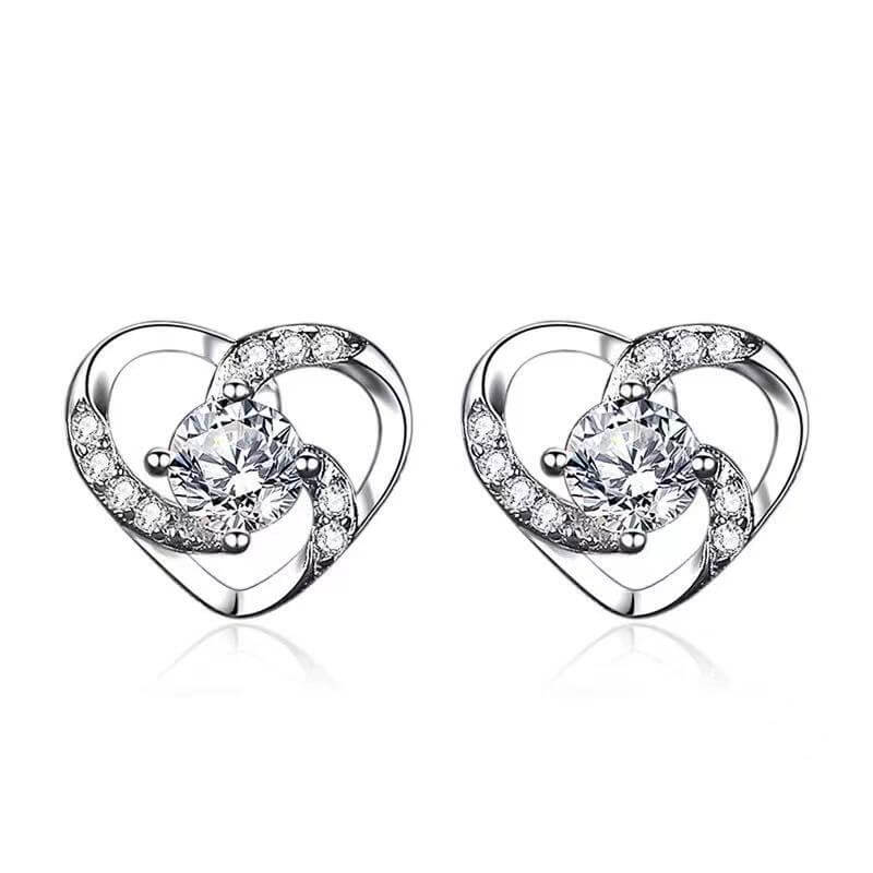 'B. Catcher Heart Ladies Earrings 925 Sterling Silver Cubic Zirconia Love Is Happiness Jewellery Gift for Women
