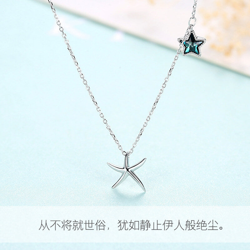 starfish necklace sterling silver with blue star pendant