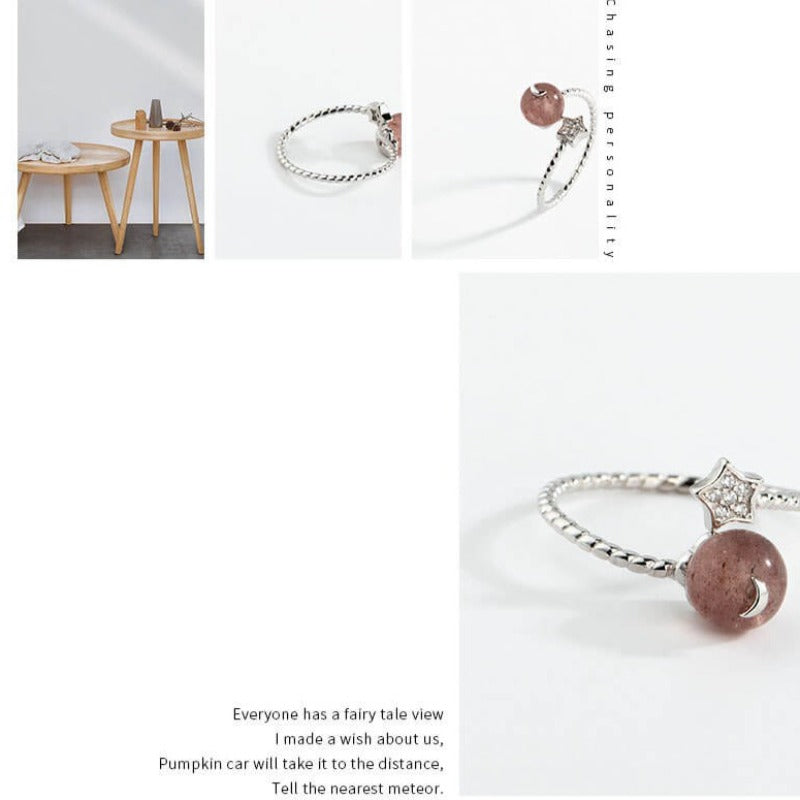strawberry crystal finger star open ring