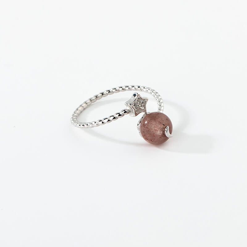 strawberry crystal finger open ring