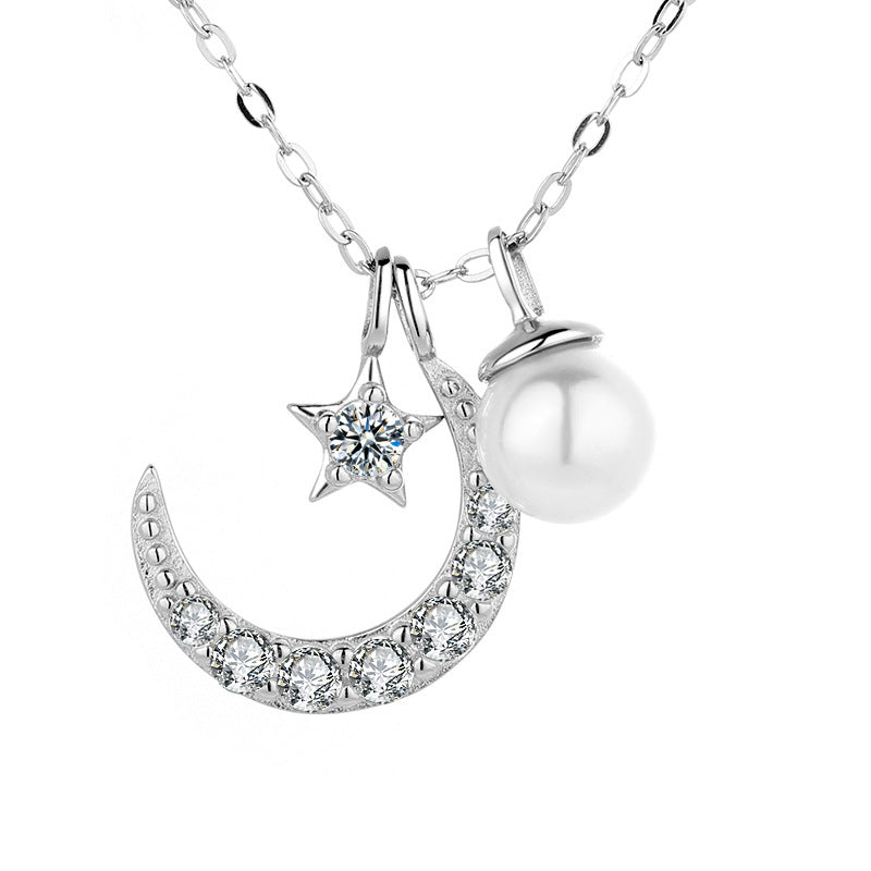 pearl moon silver necklace