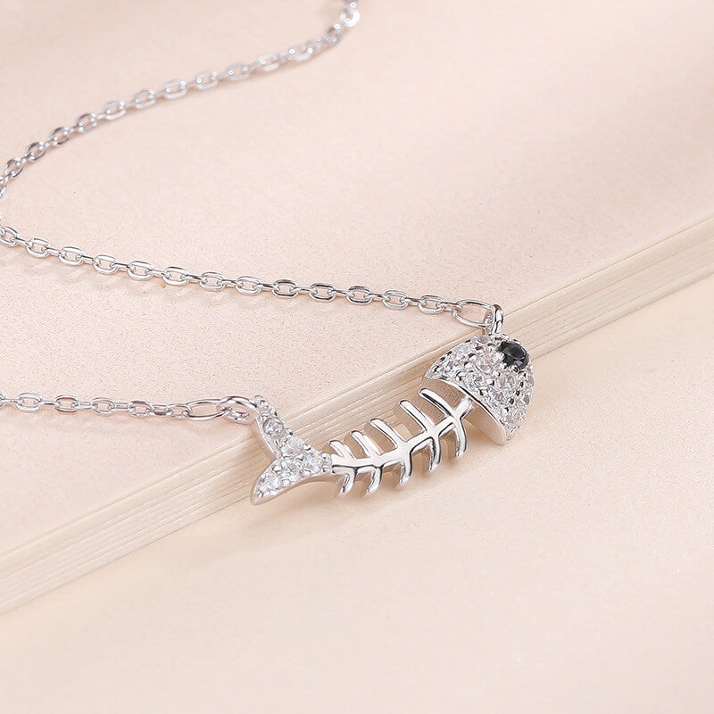 vintage silver fish bone necklace