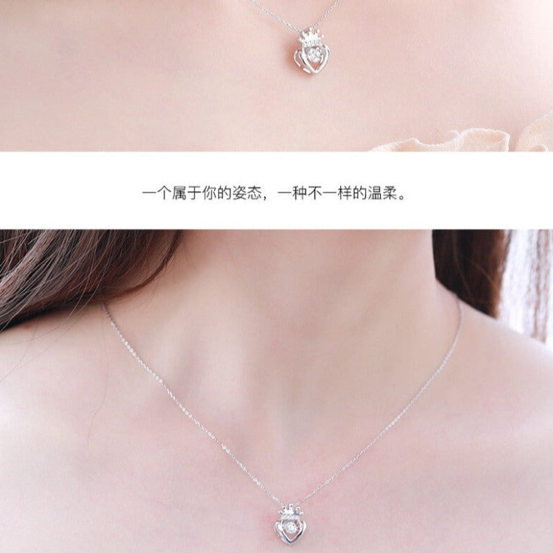 heart diamond crown necklace silver