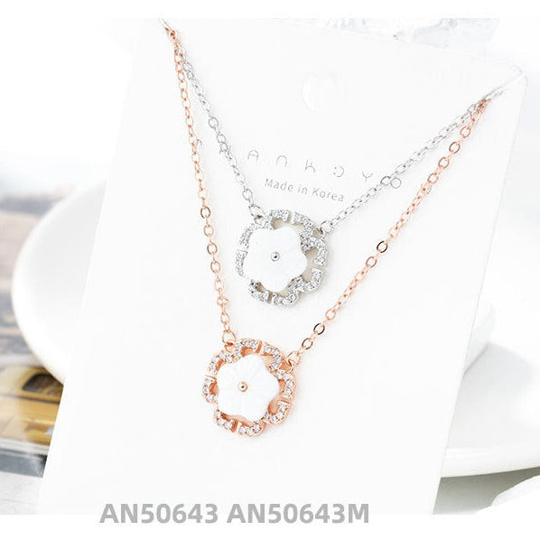 silver diamond flower necklace